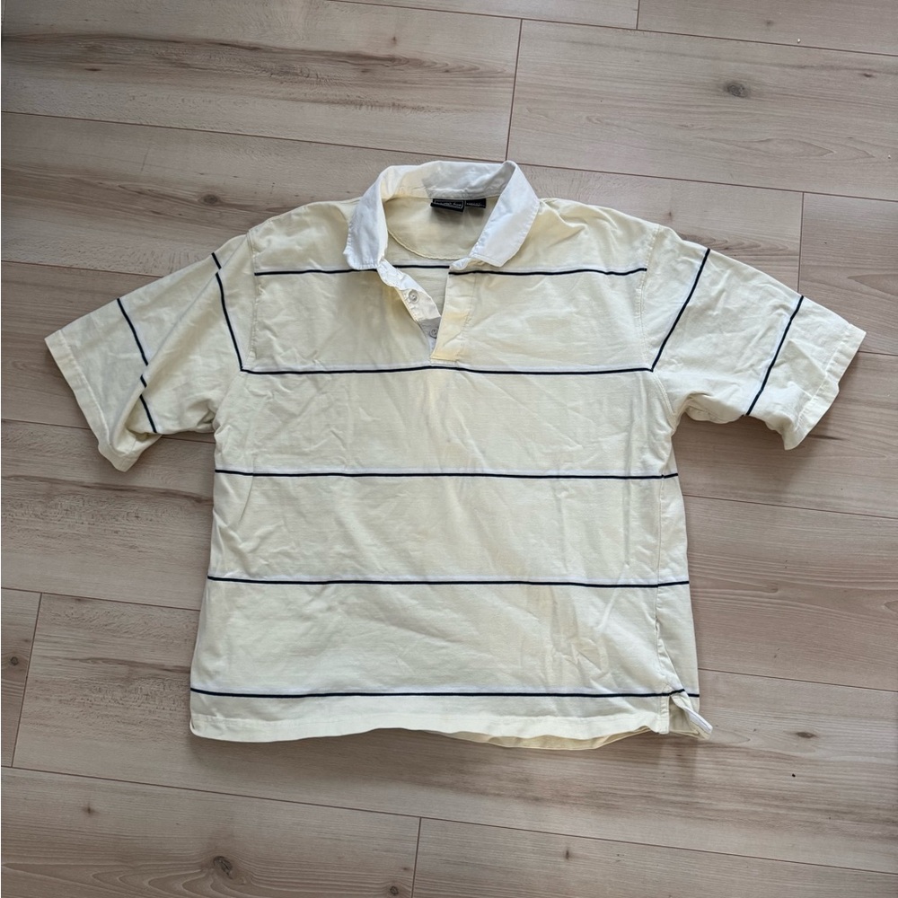 Vintage boxy polo - Route 66 white striped polo shirt Size L #preppy #polo Y2K